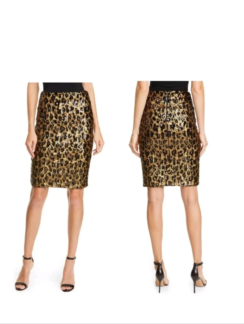 Alice + Olivia Ramos Leopard Print Sequin Pencil Skirt Size 0